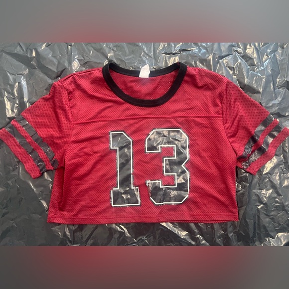 Heavily PreLoved CellBlock13 Tailback Mesh Crop Top - Size S - Burgundy/Black - Picture 1 of 10